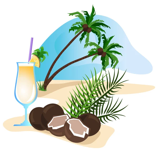 鸡尾酒和椰子 — 图库矢量图片