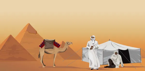 Bedoeïenen en de piramides — Stockvector
