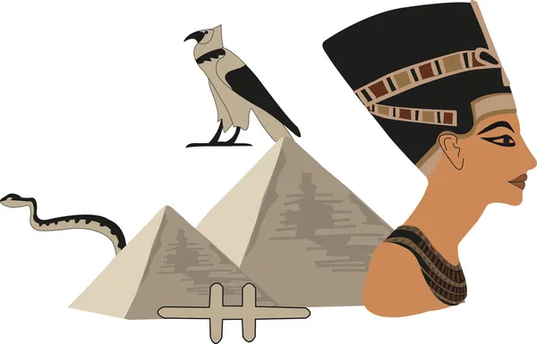 Nefertiti en de piramides — Stockvector