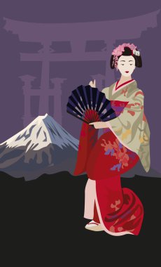 Geisha and Mount Fuji clipart