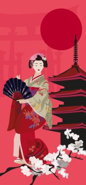 Geisha and Pagoda Temple clipart