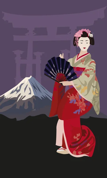 Geisha and Mount Fuji — Stock Vector