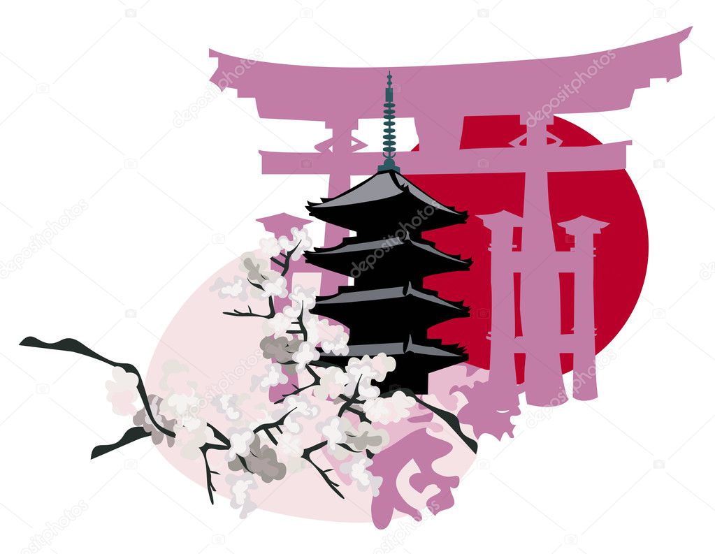 Pagoda and Torii Gate Stock Vector by ©dayzeren 7500026