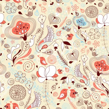 Floral pattern with birds clipart