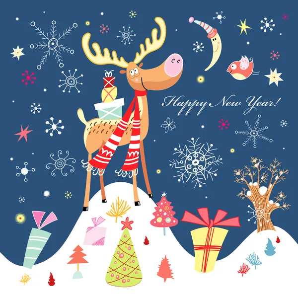 New Year's grappig moose — Stockvector