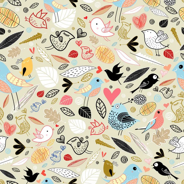 Texture des feuilles et des oiseaux — Image vectorielle