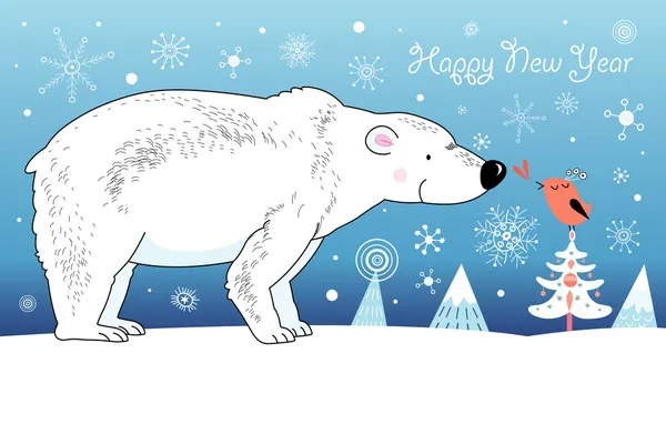 Ours polaire et oiseau — Image vectorielle