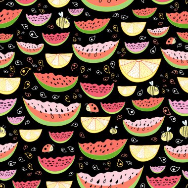 Texture of the pieces of watermelon and lemon clipart