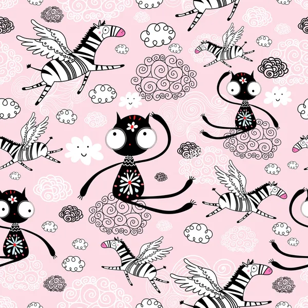 Textura dos gatos e zebras voadoras — Vetor de Stock