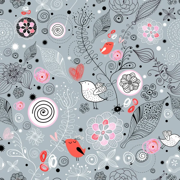 Conception florale avec des oiseaux — Image vectorielle