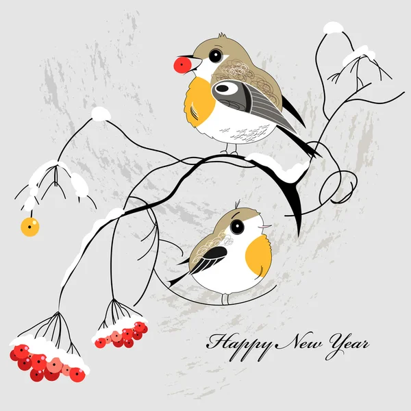 Зимняя открытка с птицами — стоковый вектор