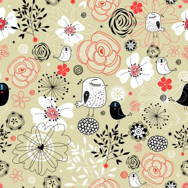 Floral pattern with birds clipart