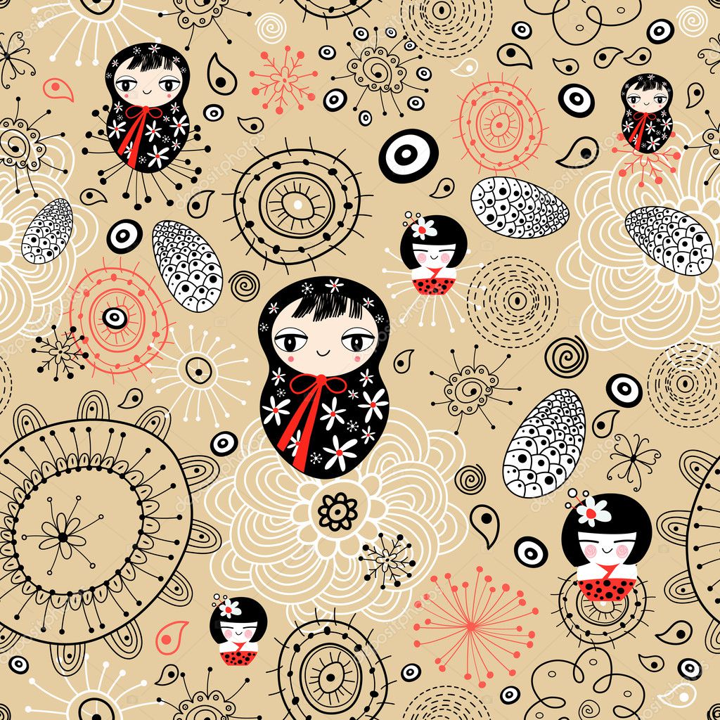 Floral pattern with dolls Stock Vector Image by ©tanor #7262200