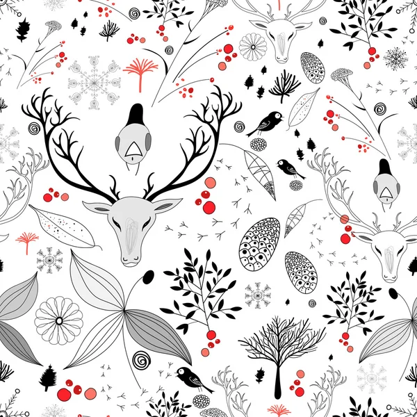 Kwiatowy wzór zima z jelenia — Wektor stockowy