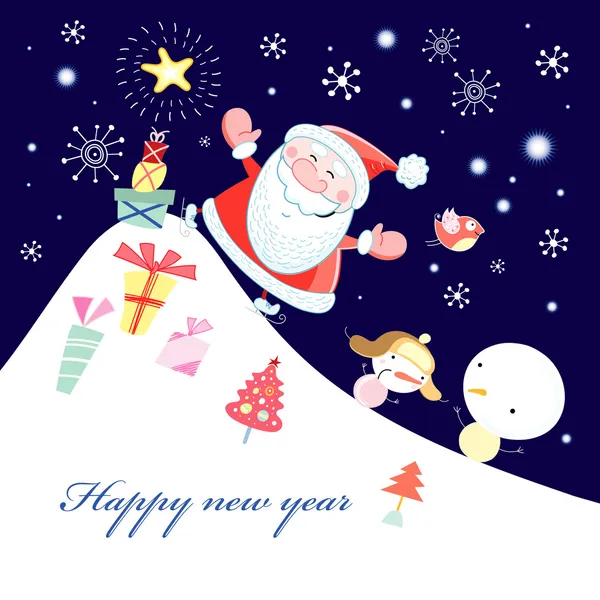 Cartão de saudação com Papai Noel — Vetor de Stock