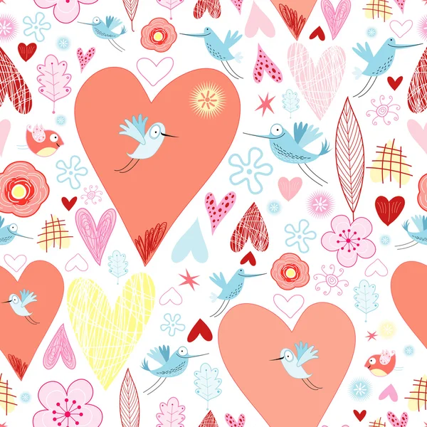 Texture of hearts and birds — Stock Vector