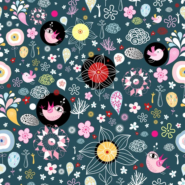 Texture de fleurs avec des oiseaux — Image vectorielle