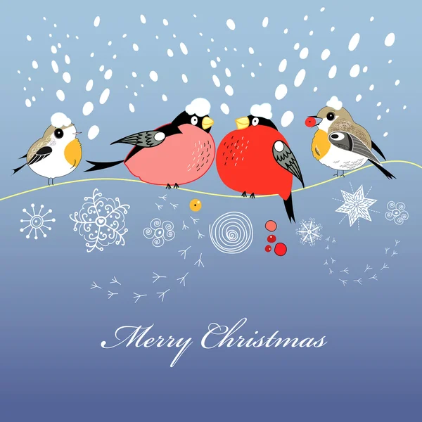 Tarjeta de felicitación de Navidad con pájaros — Vector de stock