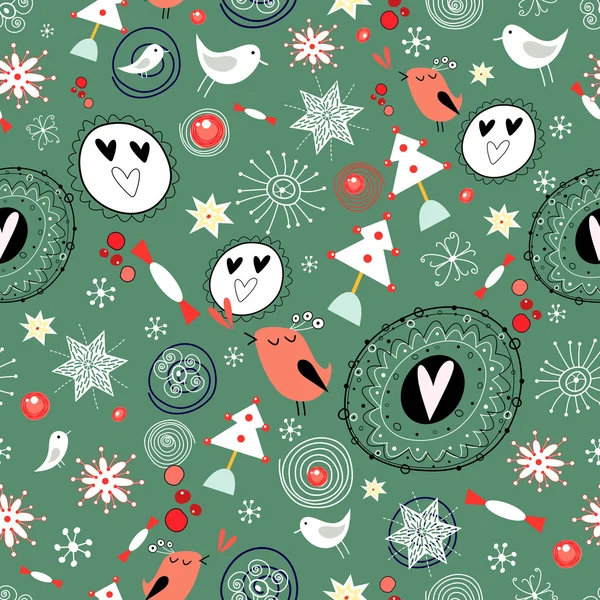Texture du Nouvel An avec baies et oiseaux — Image vectorielle