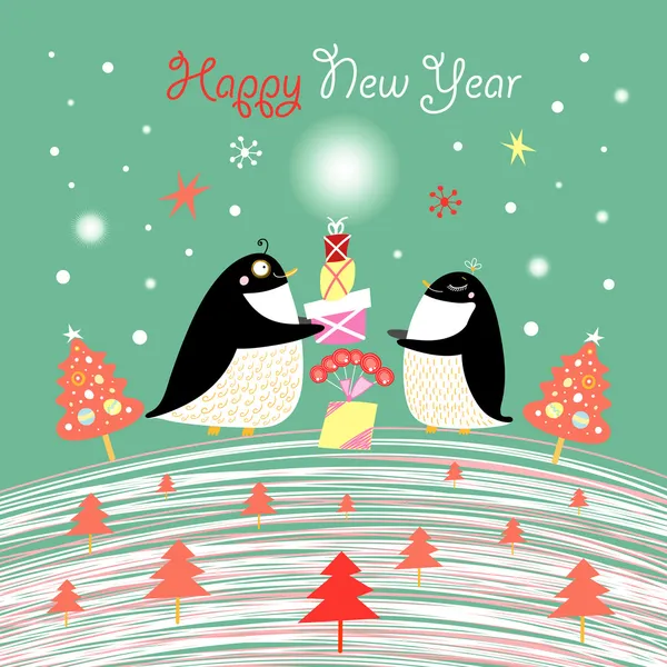 Christmas card with the penguins — Stock Vector