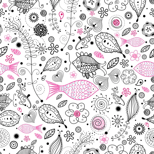 Floral pattern with the fishes — Stock Vector