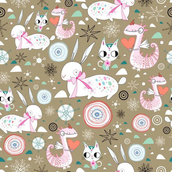 Texture dragon du Nouvel An des lapins et des chats — Image vectorielle