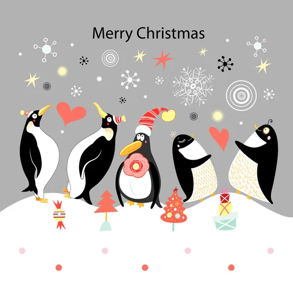 Kartkę z życzeniami z szczęśliwy pingwiny — Wektor stockowy