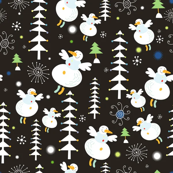 Motif des bonhommes de neige et des arbres de Noël — Image vectorielle