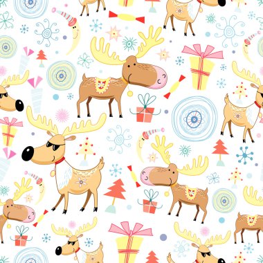 New Year's texture with moose clipart