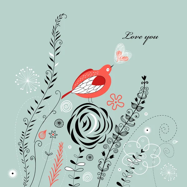 Carte de voeux avec un oiseau d'amour — Image vectorielle
