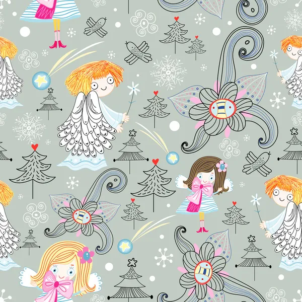 Texture of the angels and snowflakes — Stock Vector