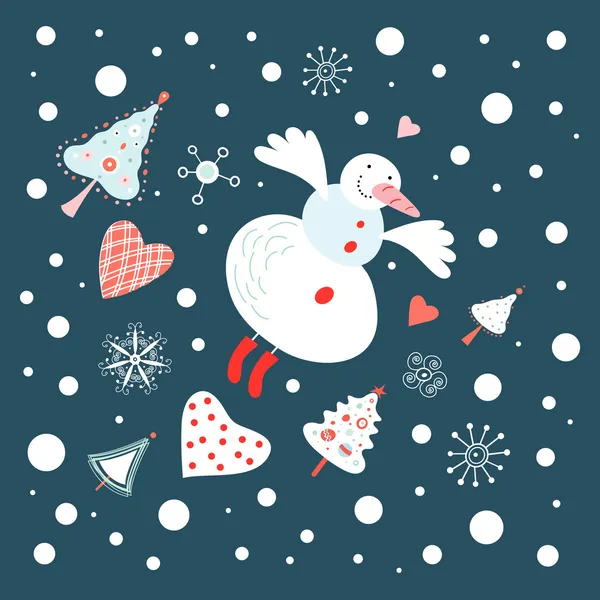 Vliegende sneeuwpop — Stockvector