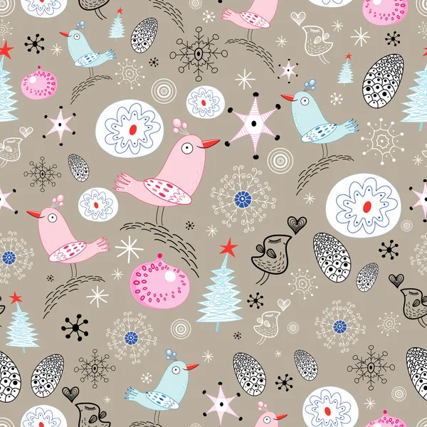 Winter pattern with birds and snowflakes — Stock Vector