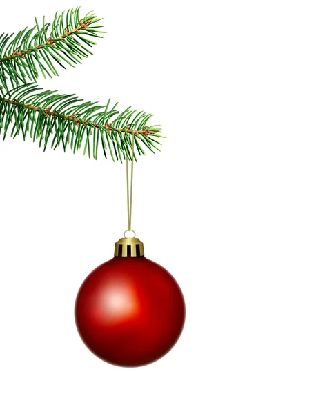 赤いクリスマス ボールとモミの枝 — ストック写真
