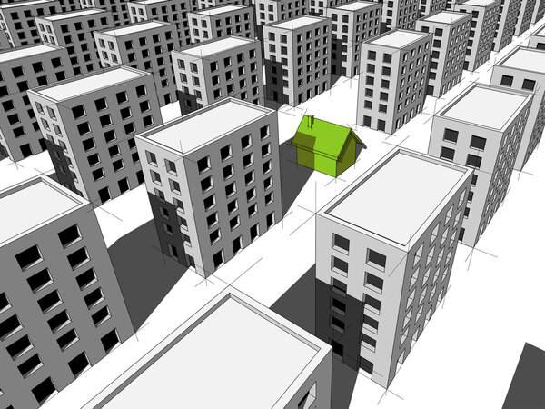 Дом среди многоэтажек
