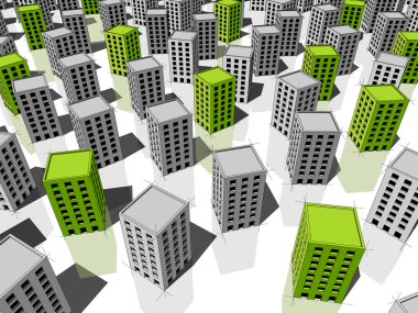 Green and grey buildings clipart