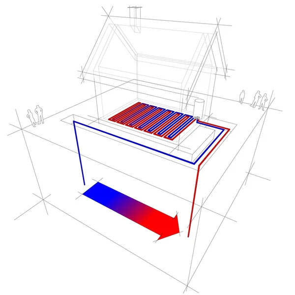 Tepelné čerpadlo/podlahové topení schéma — Stockový vektor