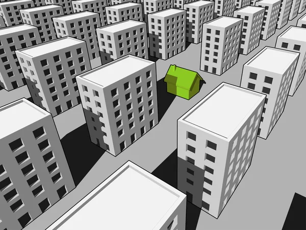 Casa entre muitos blocos de apartamentos — Vetor de Stock