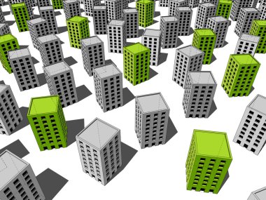 Green and grey buildings clipart
