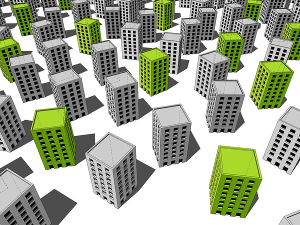 Zelené a šedé budovy — Stockový vektor