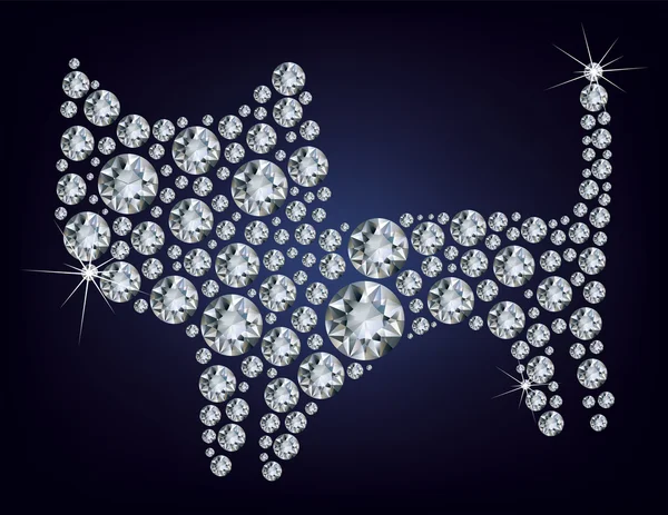 Chat diamant brillant sur fond noir — Image vectorielle