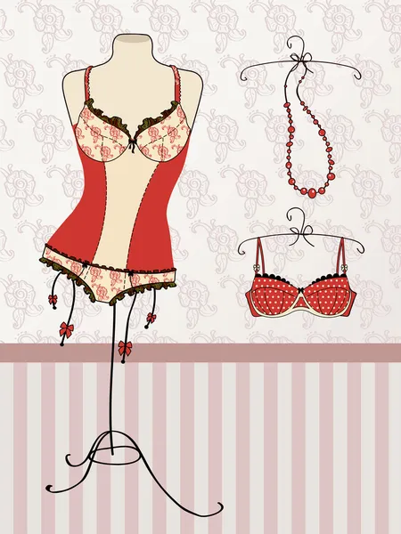 Soutien-gorge et corset vintage — Image vectorielle