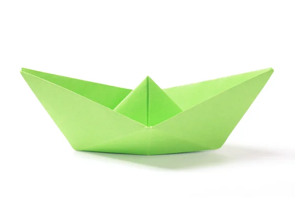 Zelená papírová loď — Stock fotografie