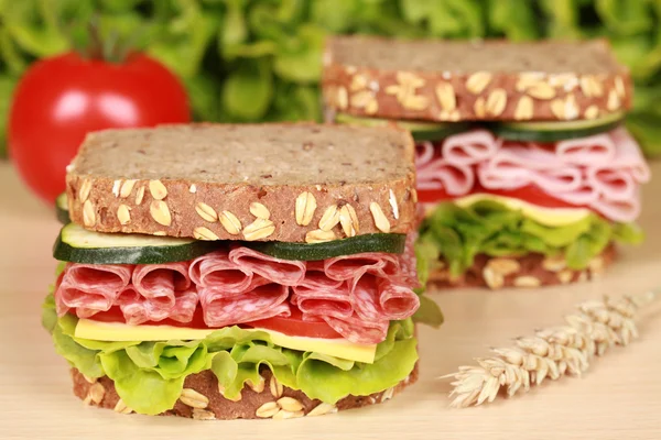 Sandwiches met salami en ham — Stockfoto