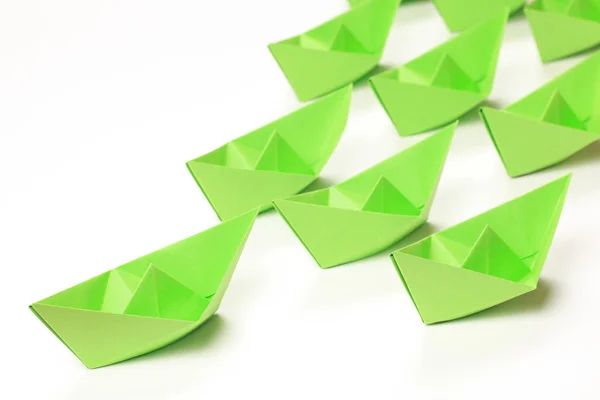 Green paper boats — Stock Photo, Image