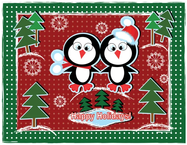 Holidays banner with penguins — Stock Vector