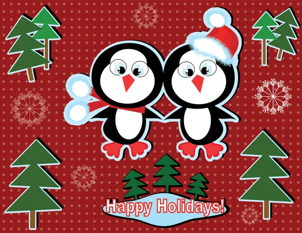 Holidays banner with penguins — Stock Vector