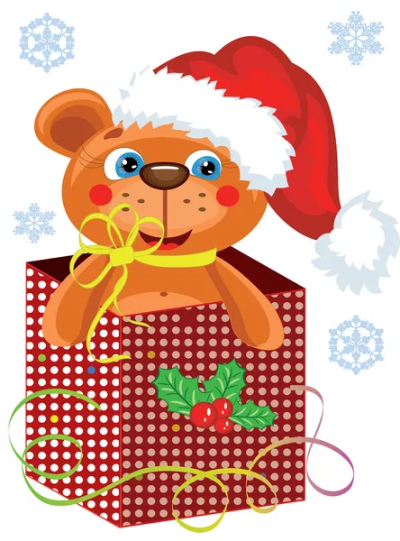 Bear in the box ,Christmas gift. — Stock Vector