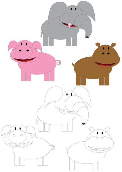 Porco, elefante e hipopótamo — Fotografia de Stock