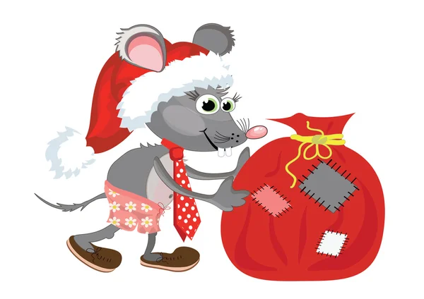 Weihnachtsmann-Ratte mit Tasche — Stockfoto